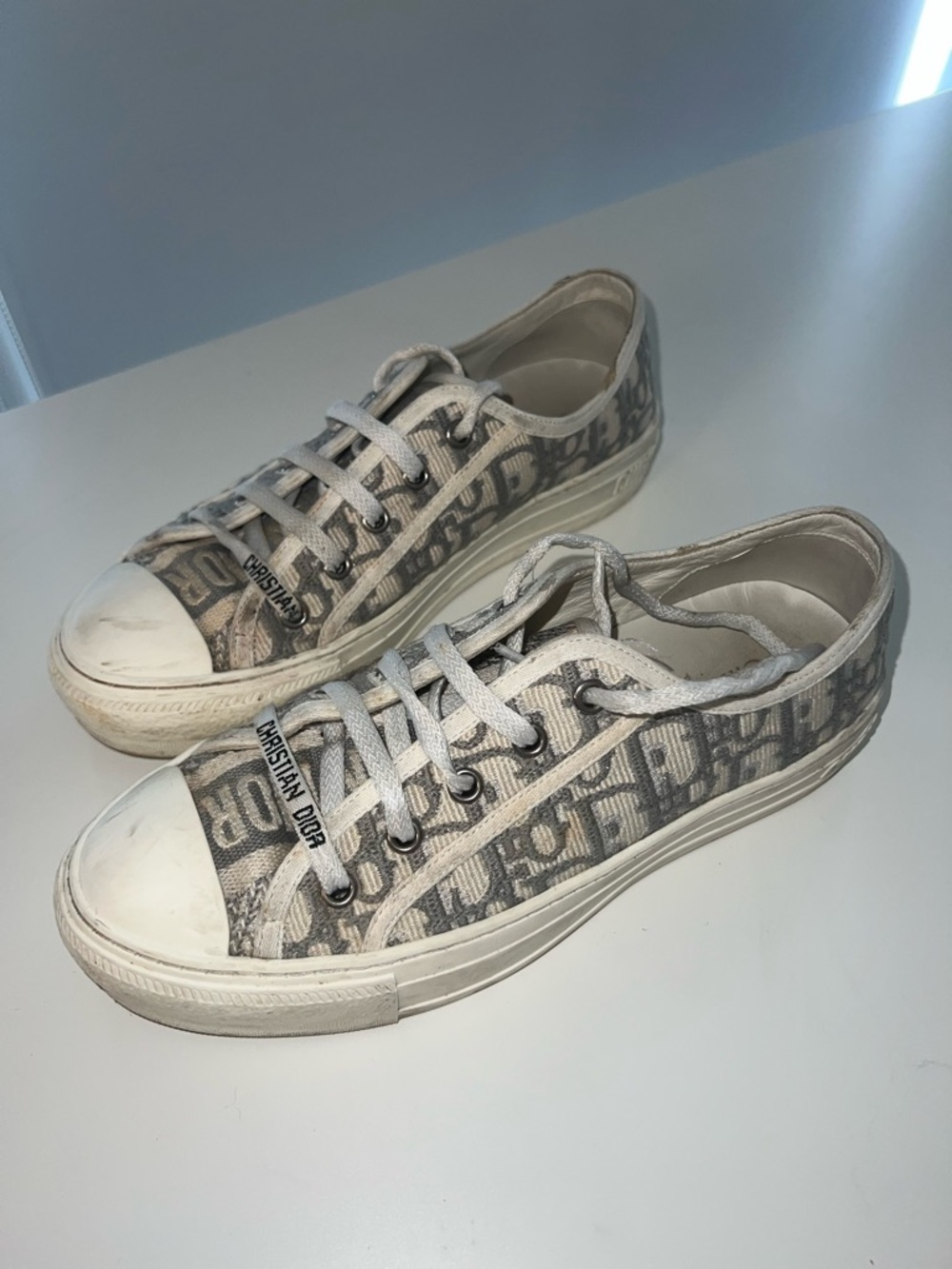 Dior Beige and White Oblique Canvas Sneakers